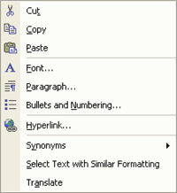 right-click menu when editing a document