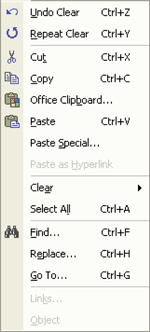 edit menu in microsoft word
