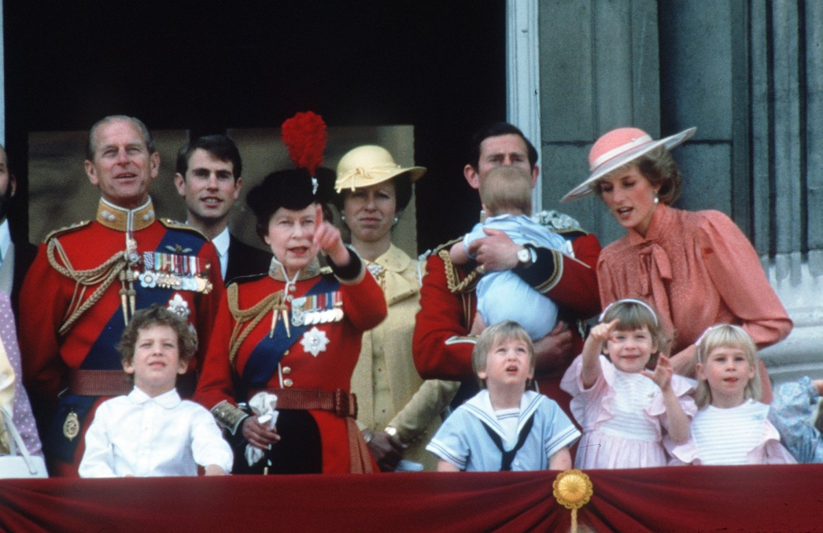 1985-the-queen-prince-philip-the-prince-of-wales-the-princess-of-wales-the-princess-royal-princes-william-and-harry-and-the-earl-of-wessex-at-the-trooping-the-colour