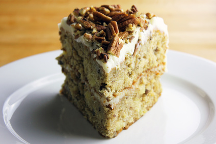 A slice of homemade hummingbird cake