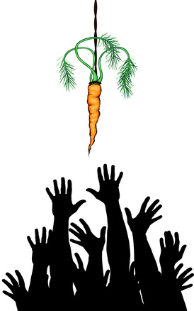Reward Editable vector illustration of arms reaching for a carrot