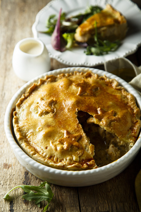 Savory pie with chicken and mustard sauce