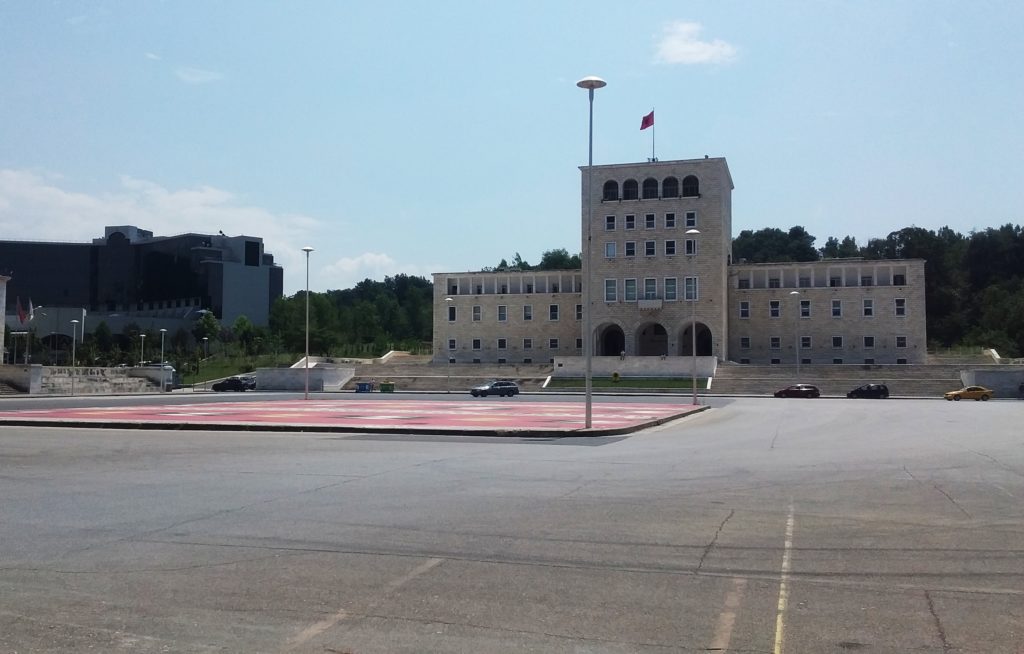 Mother Teresa Square Tirane. Delapidated fountains were removed from the square during the Popes 2014 visit. 1