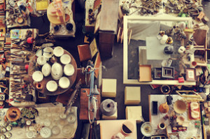 aerial view of a stall in a flea market full of bits and pieces