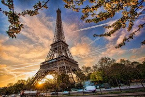 Eiffel Tower against sunrise in Paris, France