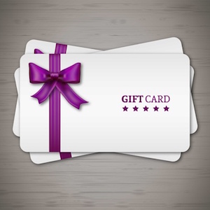 Gift cards with purple ribbon