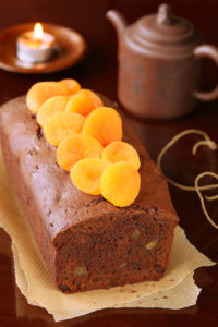 Chocolate Ginger Loaf Cake with Dried Apricots.