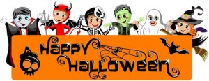 Happy Halloween Banner with kids in costume