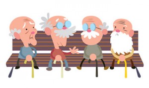 Elderly people on a bench