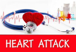 The diagnosis of heart attack. Phonendoscope and vaccine with drugs. Medical concept.
