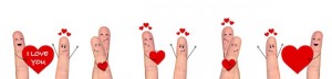 Smiling and happpy finger couple in love celebrating Valentine day