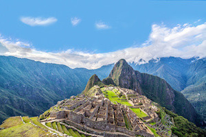 View of Machu Picchu, Peru with Wayna Picchu rising in the background