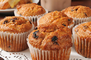 Closeup of bran muffins with raisins