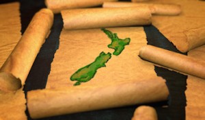 New Zealand Map Painting Unfolding Old Paper Scroll 3D