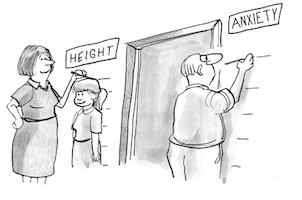 Cartoon about how parent's anxieties grow as their children grow up.