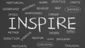 Inspire word cloud written on a chalkboard