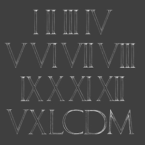 Roman numbers set. Modern Roman Classic number with a Method of Geometrical Construction for Large Letters. Font Latin Greece Antique.
