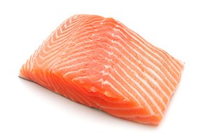 fresh salmon steak on white background