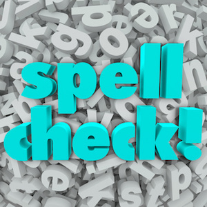 Spell Check words on a background of 3d letters to illustrate software, application or program that will review your writing to indicate if there are spelling errors or if everything is correct