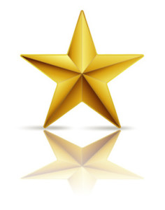 golden star on white with reflection
