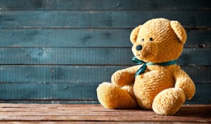 Close up photograph of a cute teddy bear